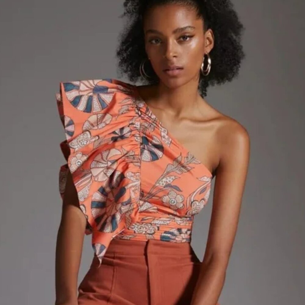 Anthropologie Letrueke One-Shoulder Ruffle Crop